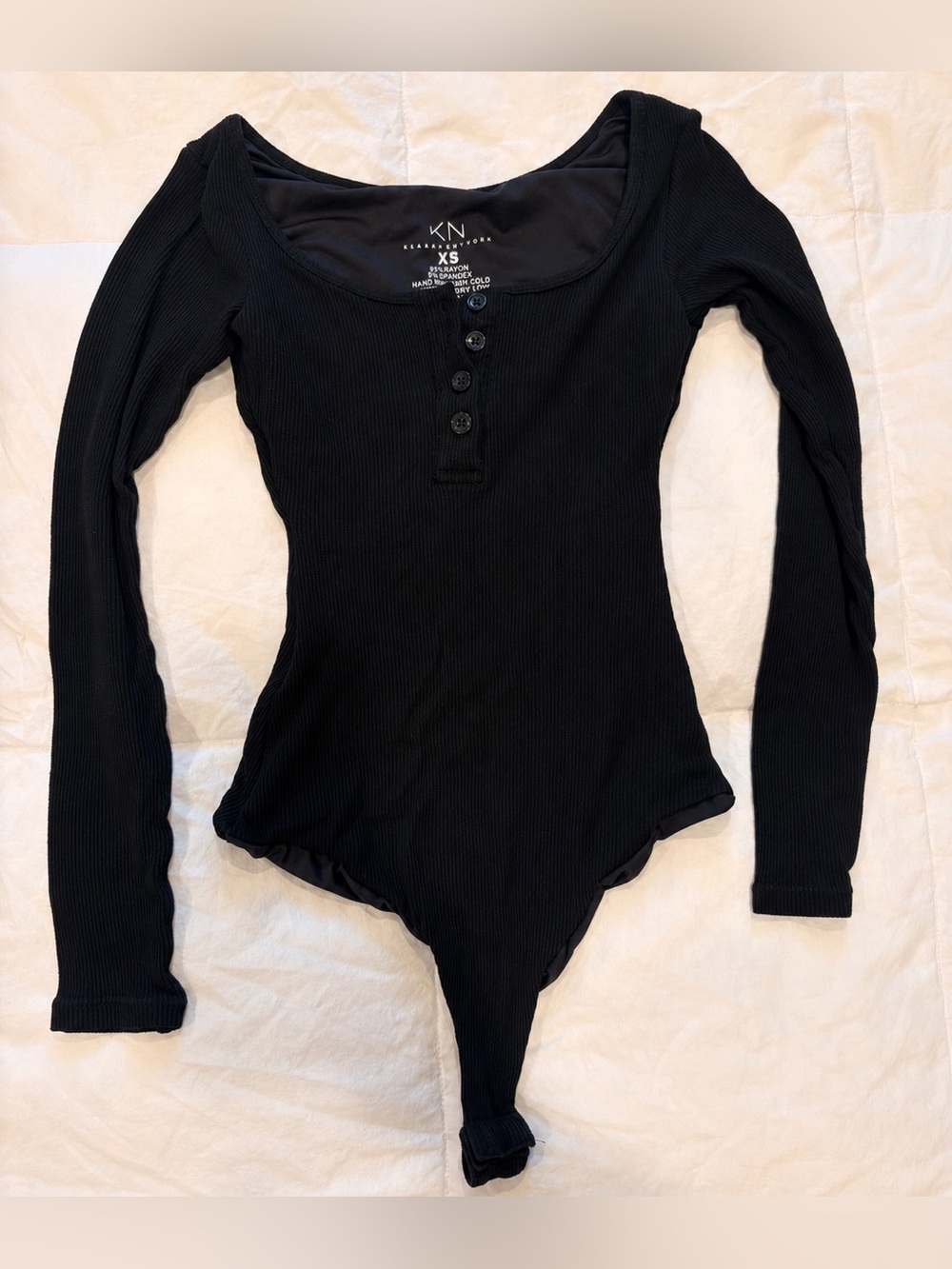 Klassy Network Black Ribbed Long Sleeve Thong Bodysuit XS - Picture 2 of 3